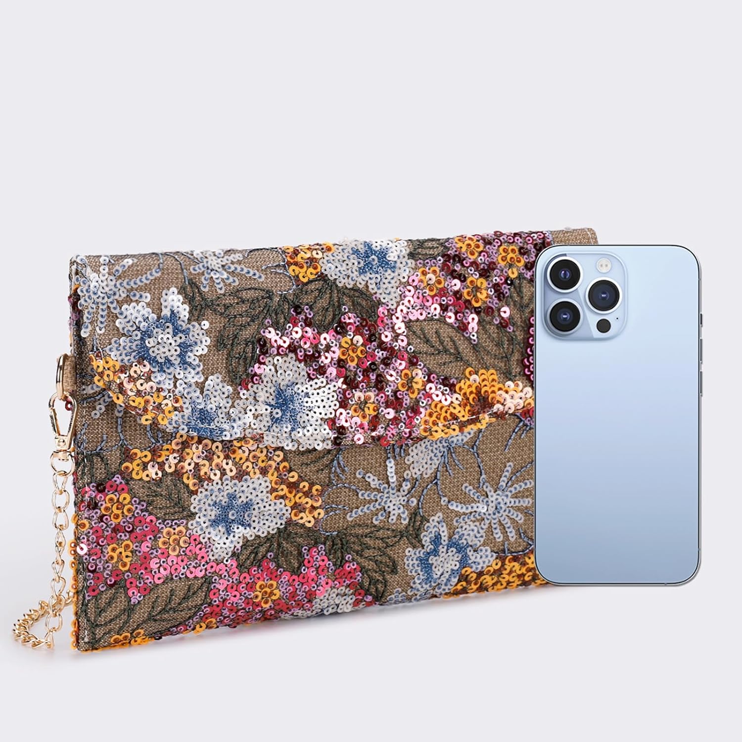Clutch Purses for Women, Envelope Package, Sequin Embroidered Flowers Straw Bag, Bohemian Handmade Handbags