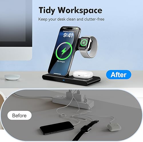 Miniatura 9 de Soporte de cargador inalámbrico plegable 3 en 1 estación de carga Qi compacta para iPhone 17 16 Pro Max 16e 15 14 13 12 - Apple Watch S11-2 Ultra SE