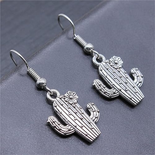 Miniatura 3 de MALOYANVE Aretes de cactus del desierto de plata antigua para mujeres y niñas, únicos, bohemios, vintage, occidental, tropical, desierto, cactus,