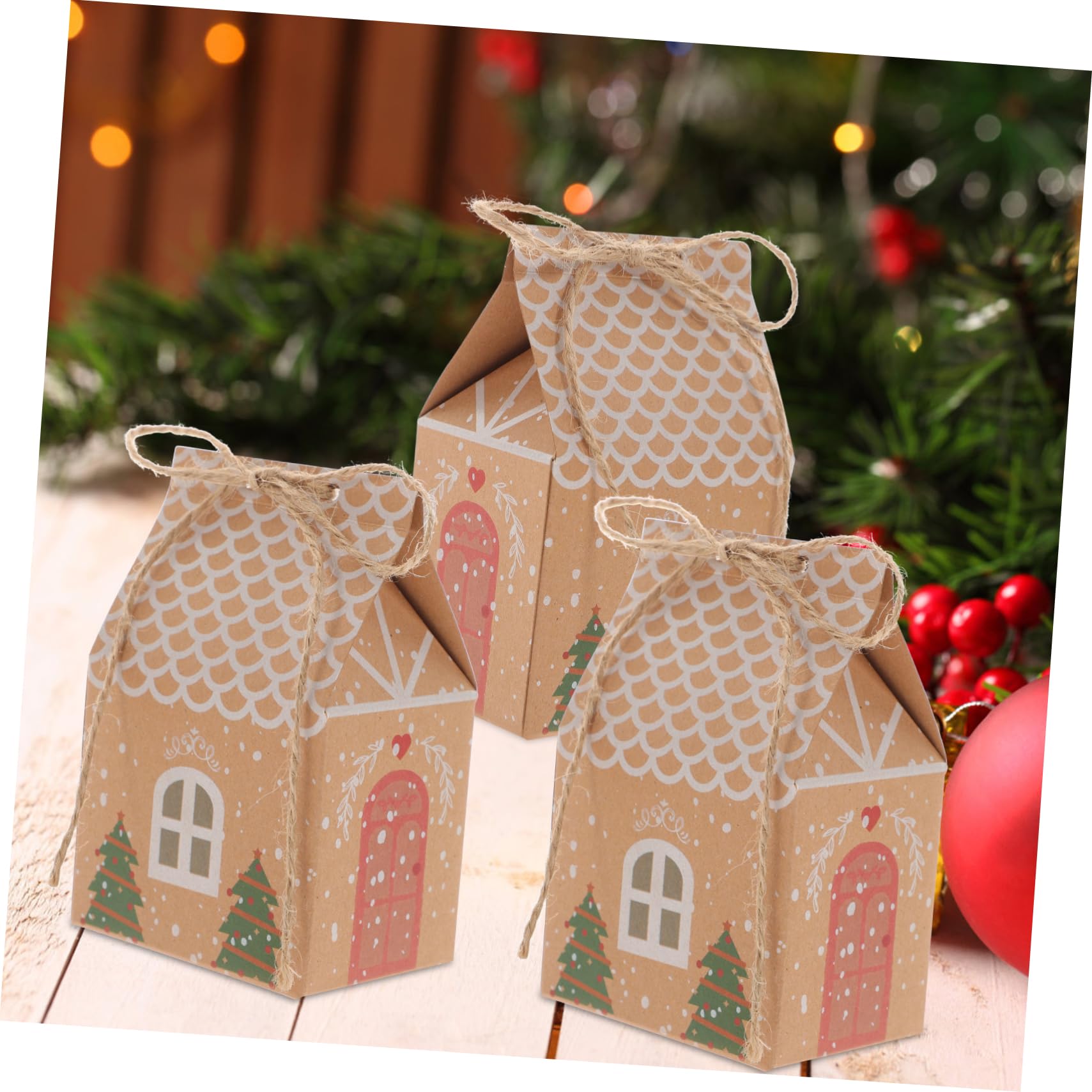 SEWOART 50satz Geschenkverpackungsboxen Hausform aus Kraftpapier Anhängern und Kordeln für Pralinen Weihnachtskekse und Kleine Geschenke