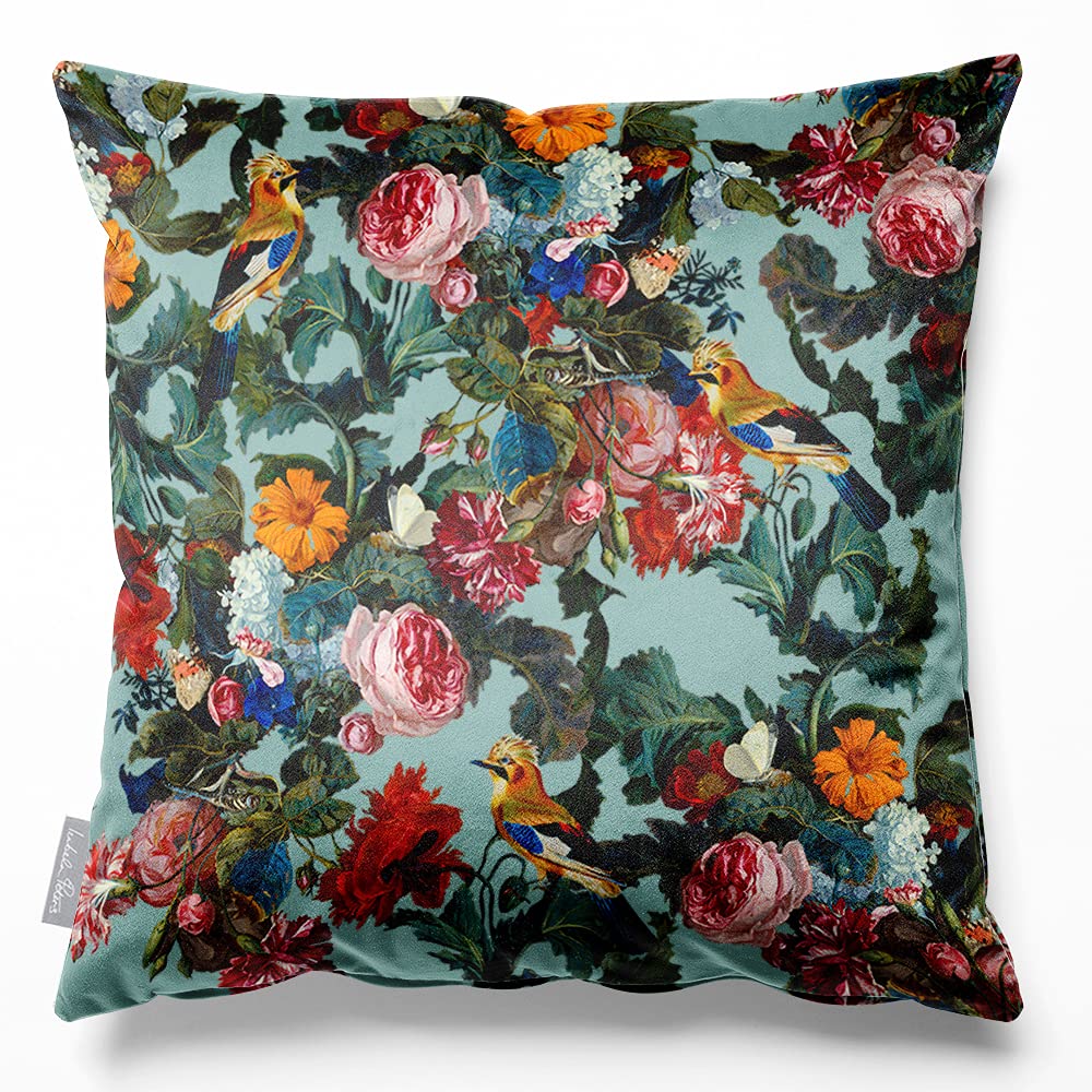 Izabela Peters Blue Surf Cushions With Covers, Filled, Eco-Friendly Velvet, 60 Cm, Birds In Paradise - For Chair, Sofa, Seat