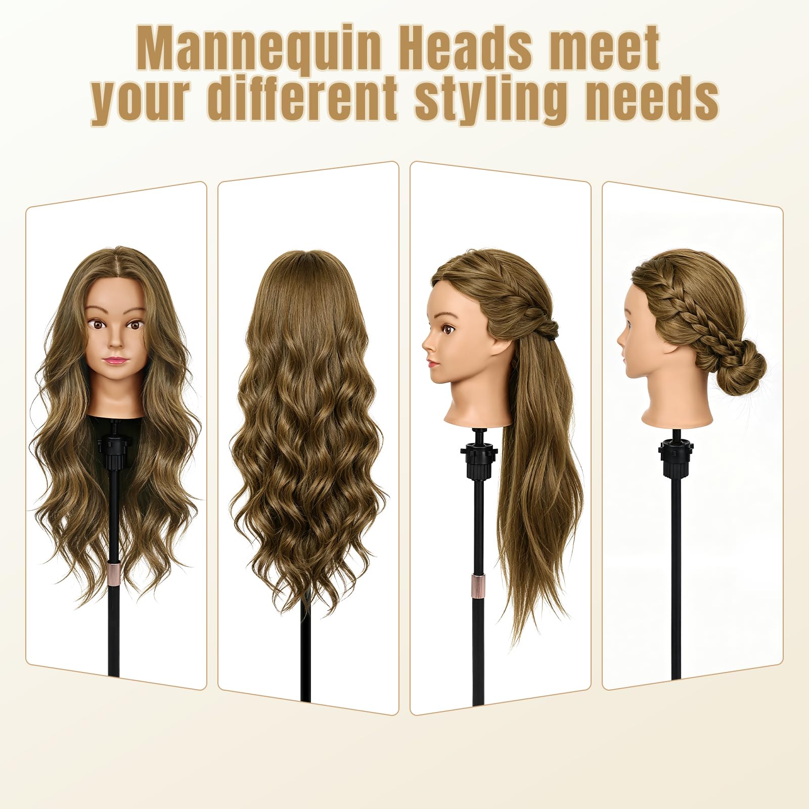 Testa Parrucchiere 80% Veri Capelli Testina con Morsetto (Marrone latte) | TopDirect 66cm Testina Parrucchiere Capelli per Acconciature Manichino Cosmetologia Formazione con DIY Accessori per Capelli