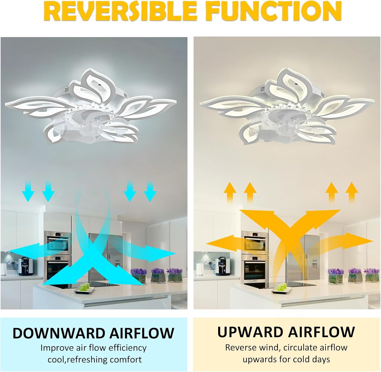 Modern Dimmable Ceiling Fan with Lights - 26.8 inch Petal Chandelier with 6 Speeds and Remote Control for Living Room, Bedroom, Dining Room