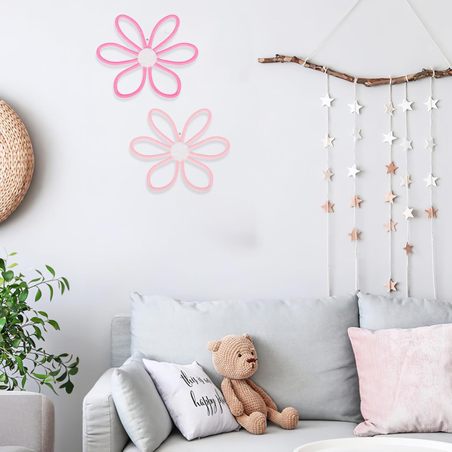 3pcs Boho Wall Decor Cotton Rope Flower Pendant Girls Bedroom Decor Floral Wall