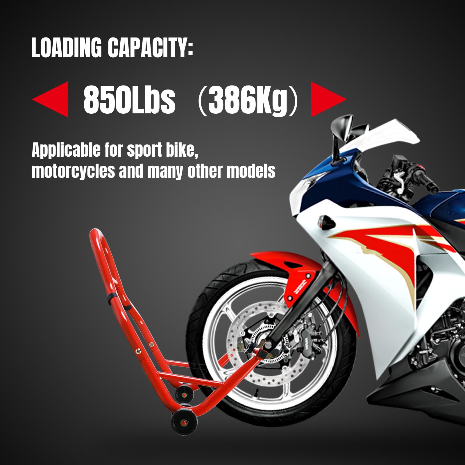 Lot de 2 supports élévateurs universels pour moto, support de levage avant et arrière, support de levage de bras oscillant arrière U+L de 500 kg