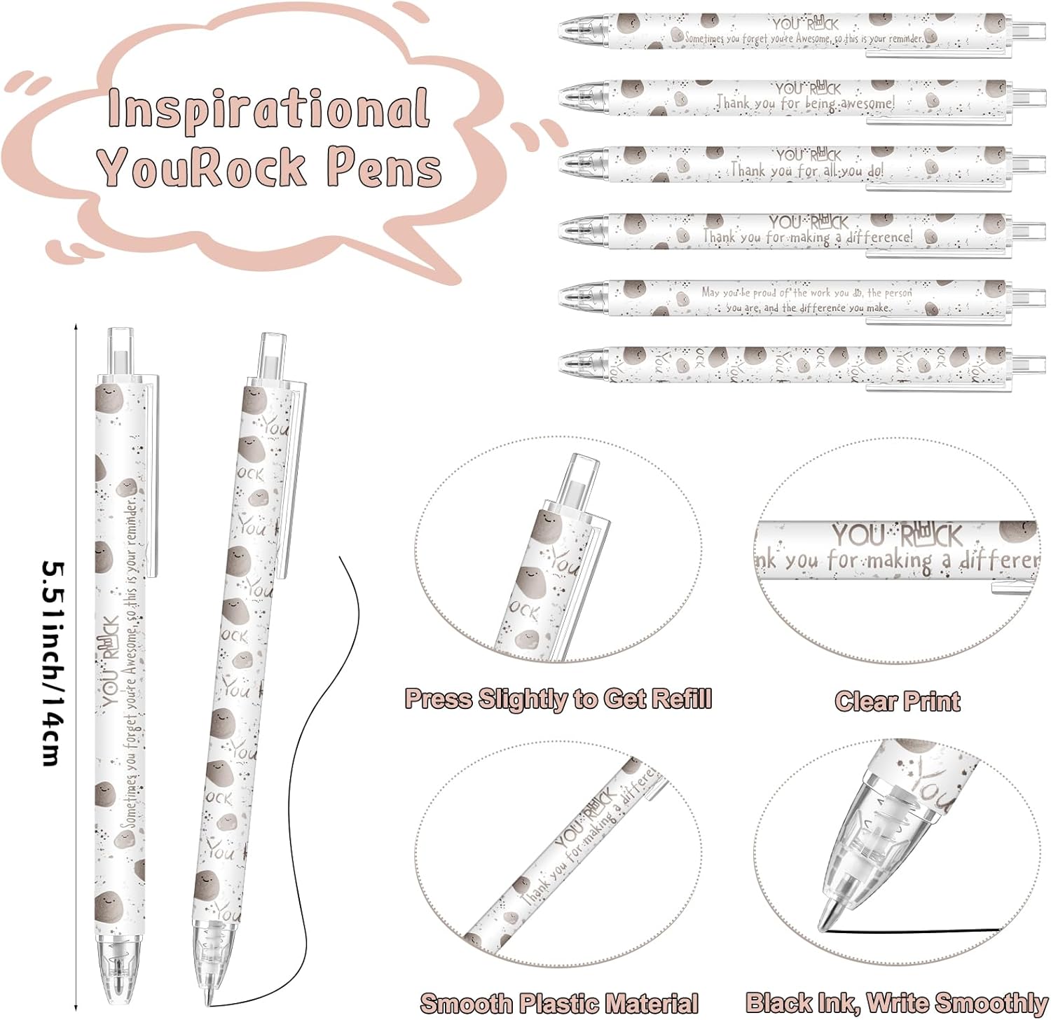 Sayglossy 36 Set Employee Appreciation You Rock Gifts Bulk for Coworkers Inspirational Resin Stone with Smile Rock Ballpoint Pens and Card Thank You for Being Awesome Graduation Office Team Gift