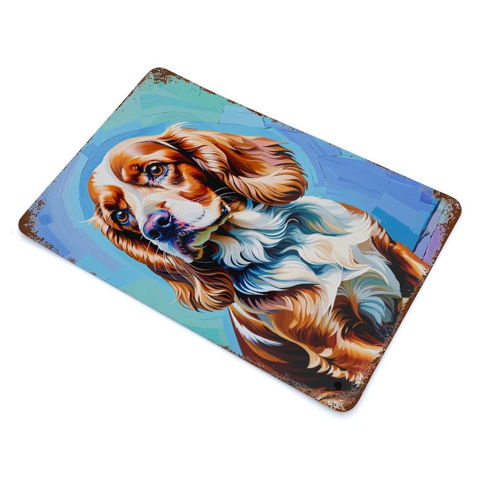 Garage Style English Cocker Spaniel Portrait Painting Distressed Metal Wall Sign 11.8"x7.9", Vintage Wall Decor for Bar And Workshop