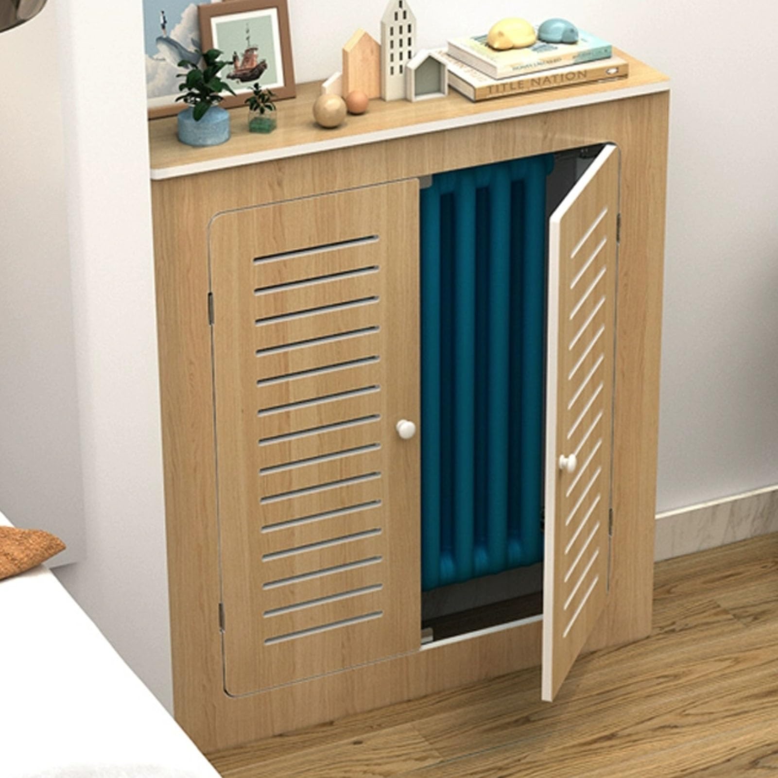 Mueble calefactor elegante para ocultar tuberías feas y radiadores en el salón moderno
