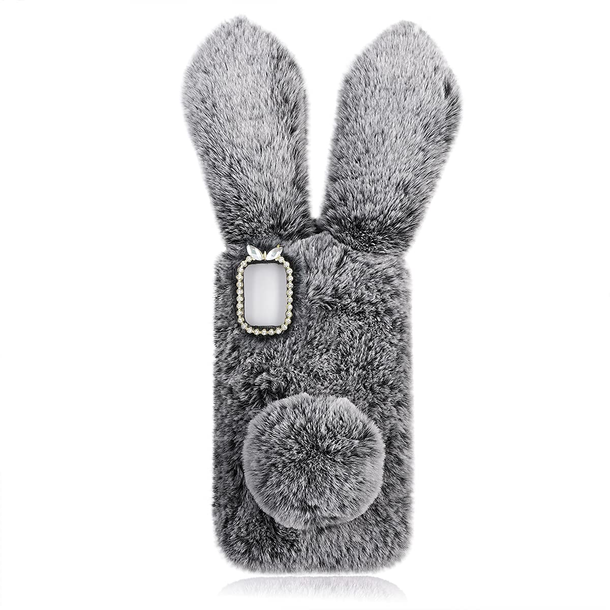 Fluffy Fur Plush Case for Moto G Stylus Cute Bunny Furry Girly Cover 3D Animal Fuzzy Protective Case Faux Rabbit Cony Hair Kawaii Toy Fun Women Phone Shell for Moto G Stylus 2021 Dark Grey