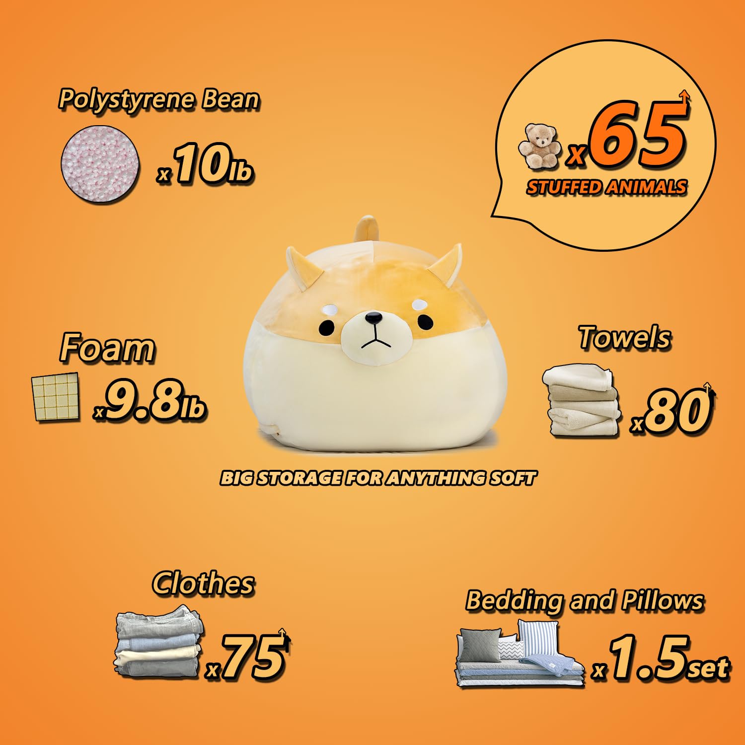 Shiba Inu Soft Toy Bean Bag Storage Stuffed Animal Storage Bean