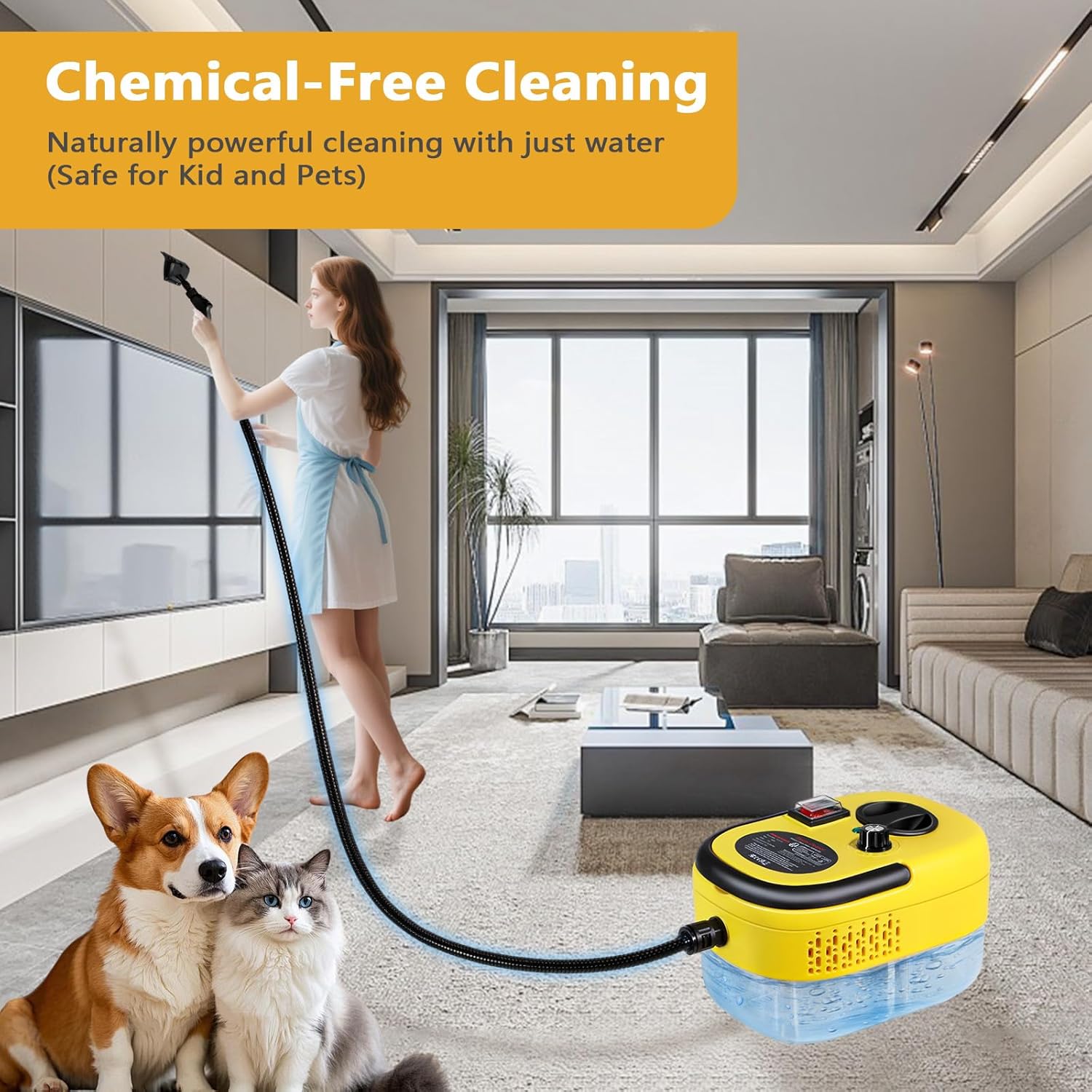 Handheld Steam Cleaner 1200ml High-Pressure with Large Tank for Floors, Cars, Upholstery & Grout Cleaning