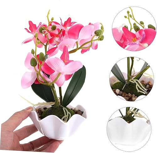 Miniatura 6 de VOSAREA 1 pieza Bonsái Simulación Planta Ornamento Artificial Orquídeas en maceta Flores artificiales Planta falsa Flor artificial con jarrón