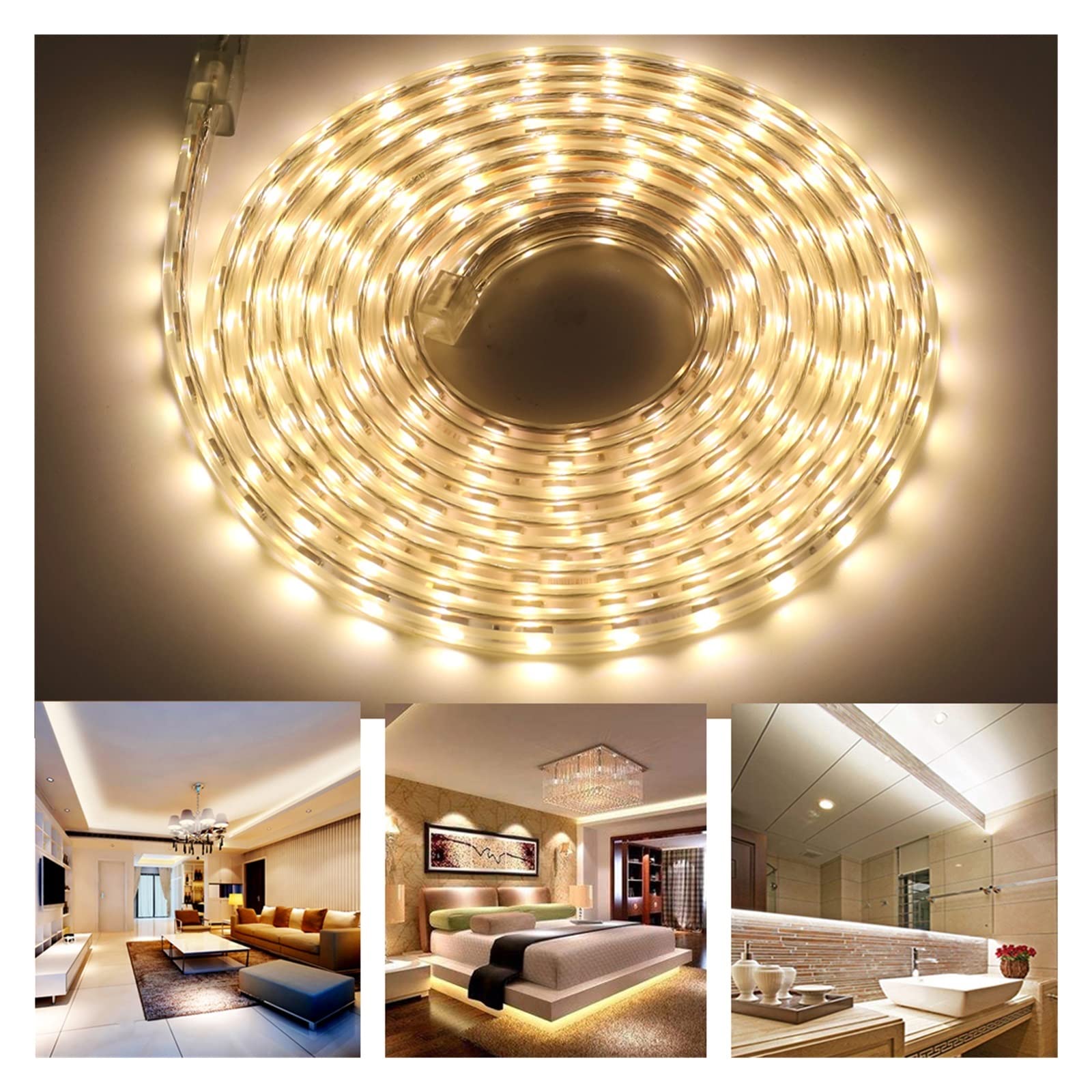 Taśma LED 220V 5050 Wodoodporna 60 LED/m 1m 5m 10m 15m 20m 100m Ciepły biały/biały/RGB Elastyczna taśma LED z przełącznikiem zasilania (5m, 220v biała)