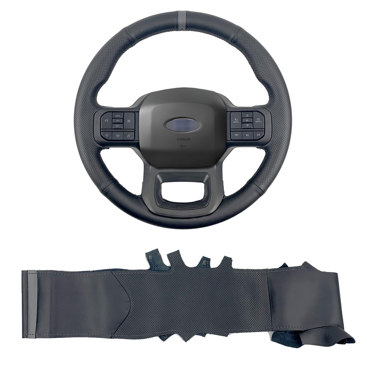 Funda de volante cosida a mano para Ford F-150 F-150 XL XLT Limited 2021-2022. Protector interior de uretano para volante. Accesorios. Marcador gris.