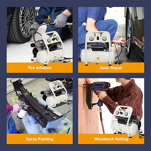 Miniatura 7 de HPDMC Compresor de aire portátil para perros calientes, 0.8 HP 2.5 galones 1.73CFM90PSI Compresor sin aceite, 62 dB ultra silencioso con panel de