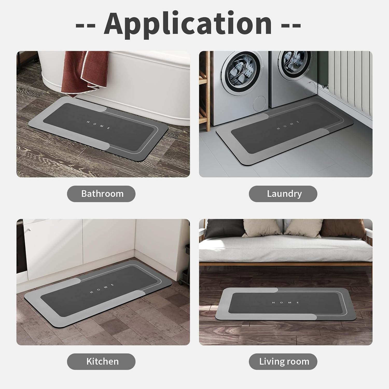 Housego Absorbent Bath Mat Magic Rug, Quick Drying Magic Bath Mat Non-Slip Floor Rug Rubber Backed for Bathroom Kitchen Shower Sink, Water Absorbent (1PC, 16.93''x34.65'', Dark Gray)
