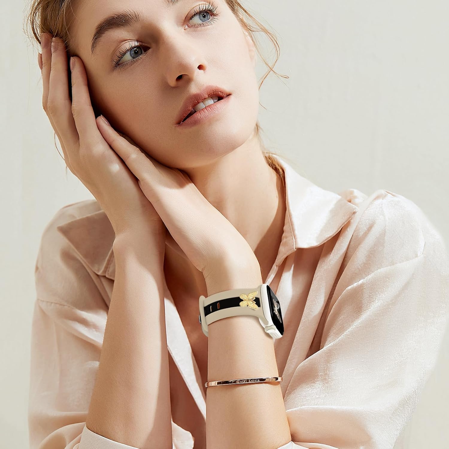 Cute Strap for Apple Watch Band 40mm 38mm 41mm 42mm (Series 10) for Women, Stylish Bracelet with Gold Butterfly Charms for iWatch Bands Series 10/9/8/7/6/5/4/3/2/1/SE, Soft Sport Wristband - Image 5