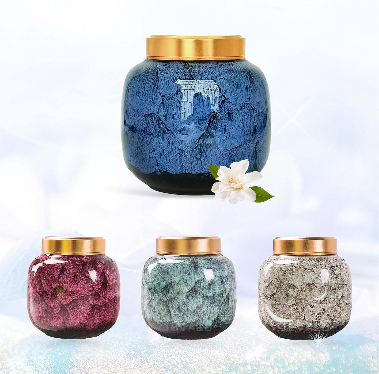 4-Piece Memorial Urn Set - 6.7 fl oz Each, Kiln-Transmutation Urns for Family Ash Sharing, Multicolor Keepsakes