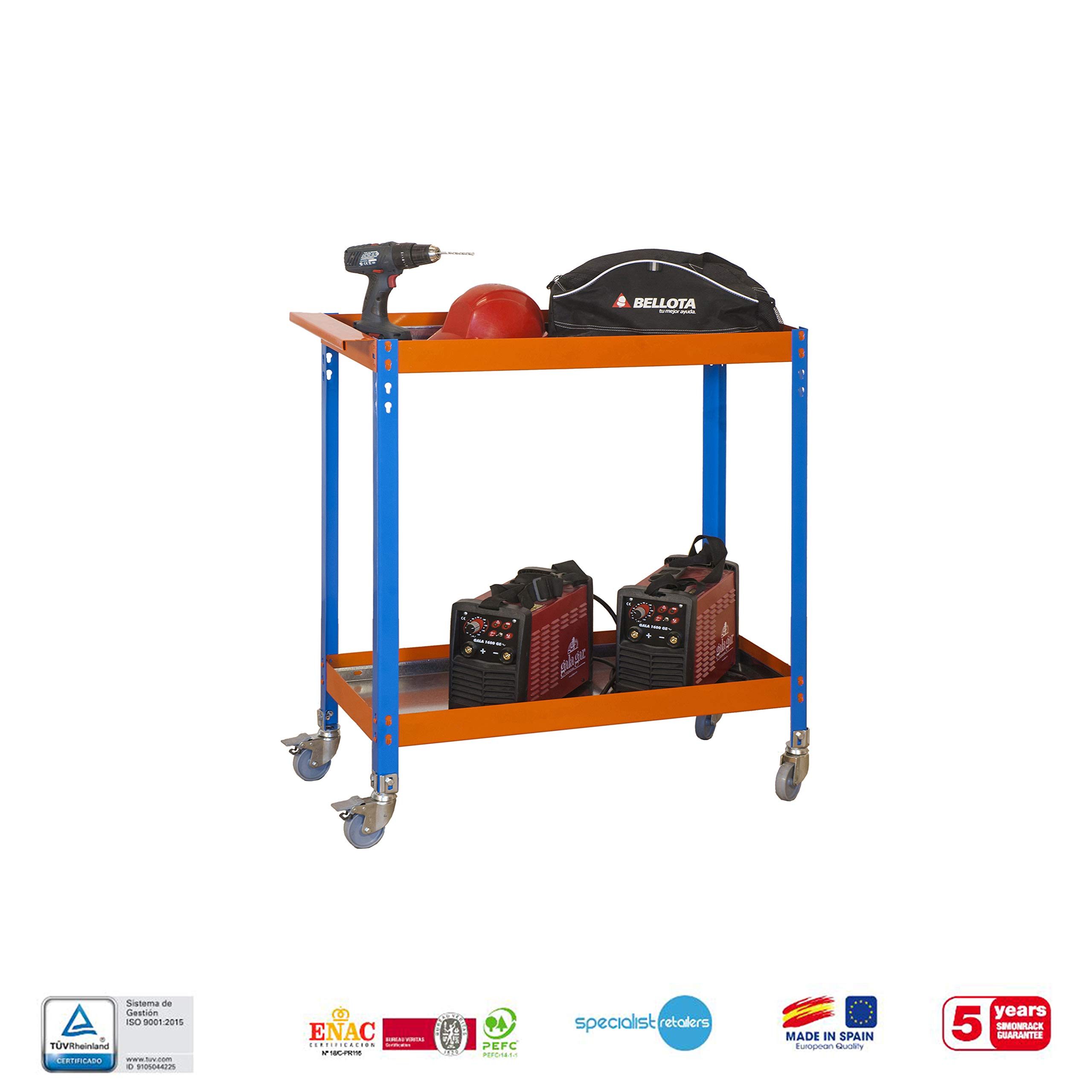 Simon Rack Carro Herramentas Taller, Banco Trabajo, Capacidad Carga 75 kg, 1030x900x400 mm, Azul/Naranja/Galva - Wagon