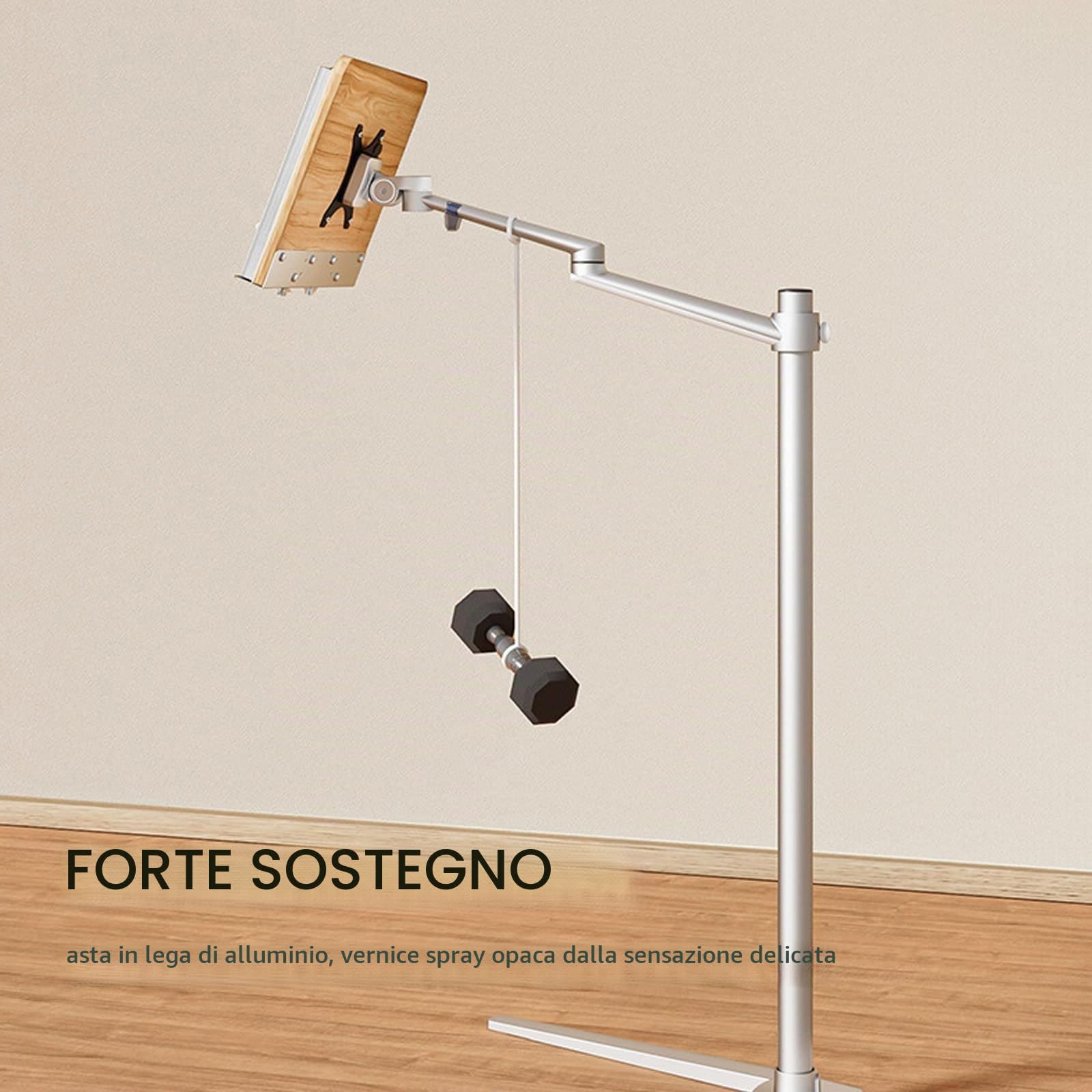 Buhelyc Multifunzione Leggio da Terra, Leggio per Libri da Pavimento, per Leggere A Mani Libere, Tappetino in Legno, Regolabile Altezza E Inclinazione, 2 Clip A Molla, per Casa, Scuola, Cucina