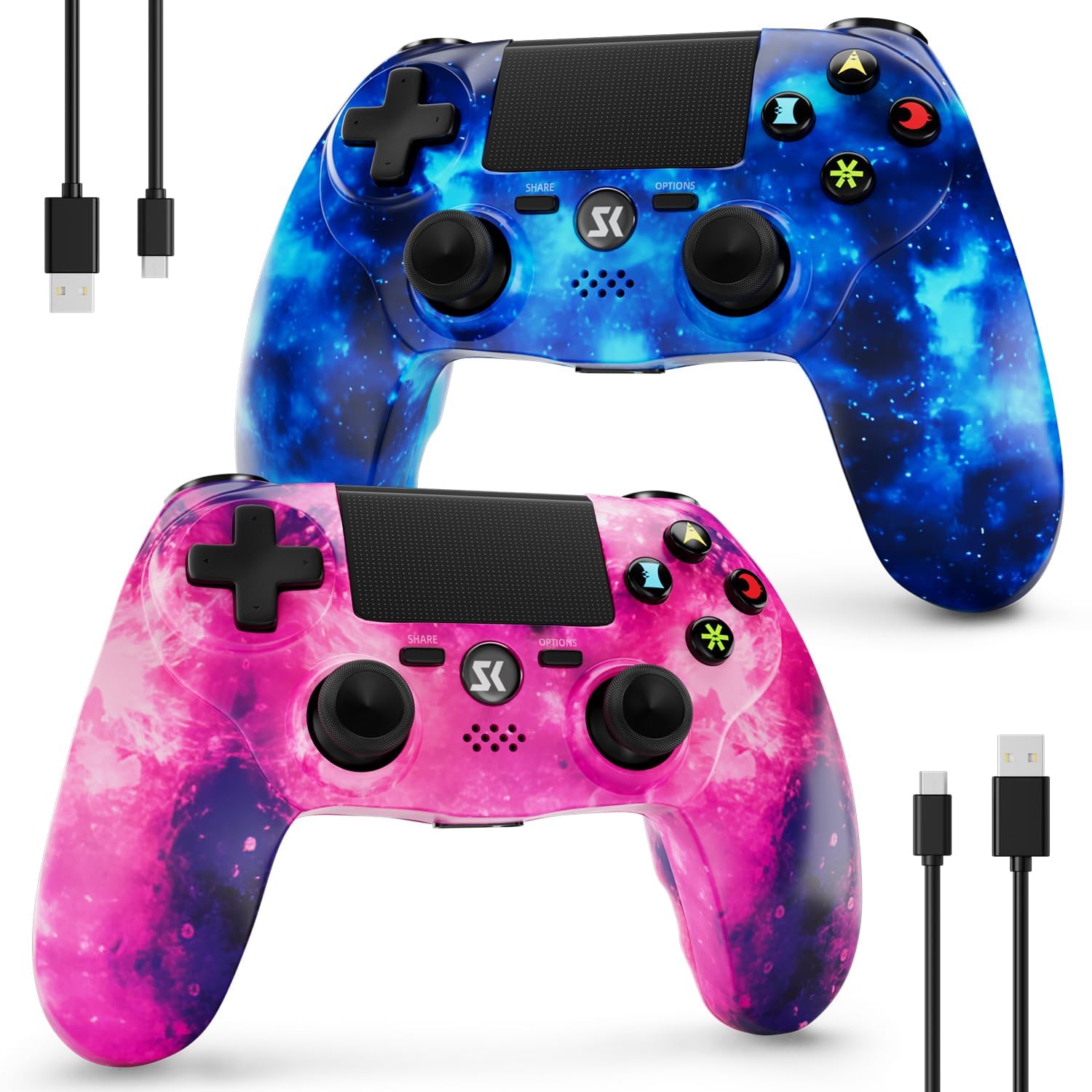 Controller for PS4, Wireless Controller 2 Pack for Sony PlayStation 4/Slim/Pro, Remote Control with 6-Axis Motion Sensor/Double Vibration/Sensitive Touch Pad/Speaker & 3.5mm Audio Jack, Blue & Pink