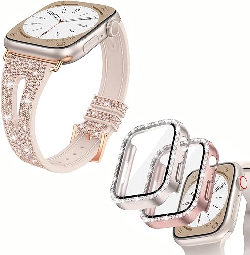 Goton Paquete de 2 fundas con purpurina y correa fina diseñada para Apple Watch de 1.575 pulgadas Series 654SE (2 generación), protector de pantalla