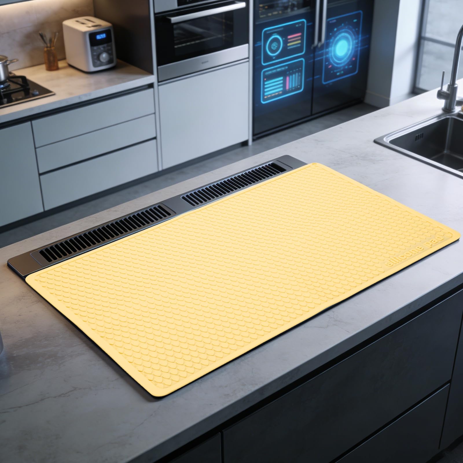 PATIKIL Dish Drying Mat, 24 x 16 Inch Silicone Heat Resistant Drying Pad Stove Top Cover for Kitchen Counter Sink Stove Refrigerator Drawer Liner, Pale Yellow