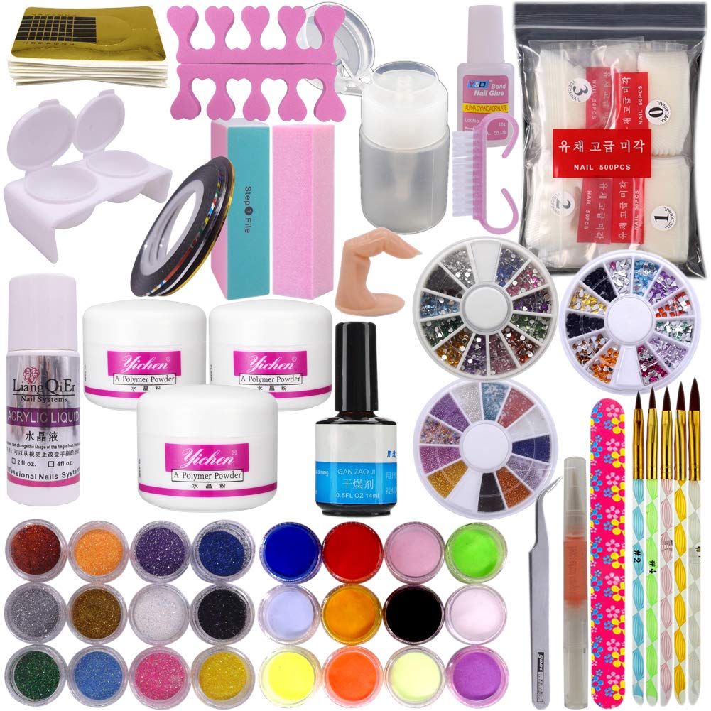 Warm Girl DIY Nail Art Decorations Uv Gel Kit Brush Buffer Tool Nail Tips Glue Colorful Acrylic Powder Glitter 4 way Buffer Block Sanding Files Salon Set Tools