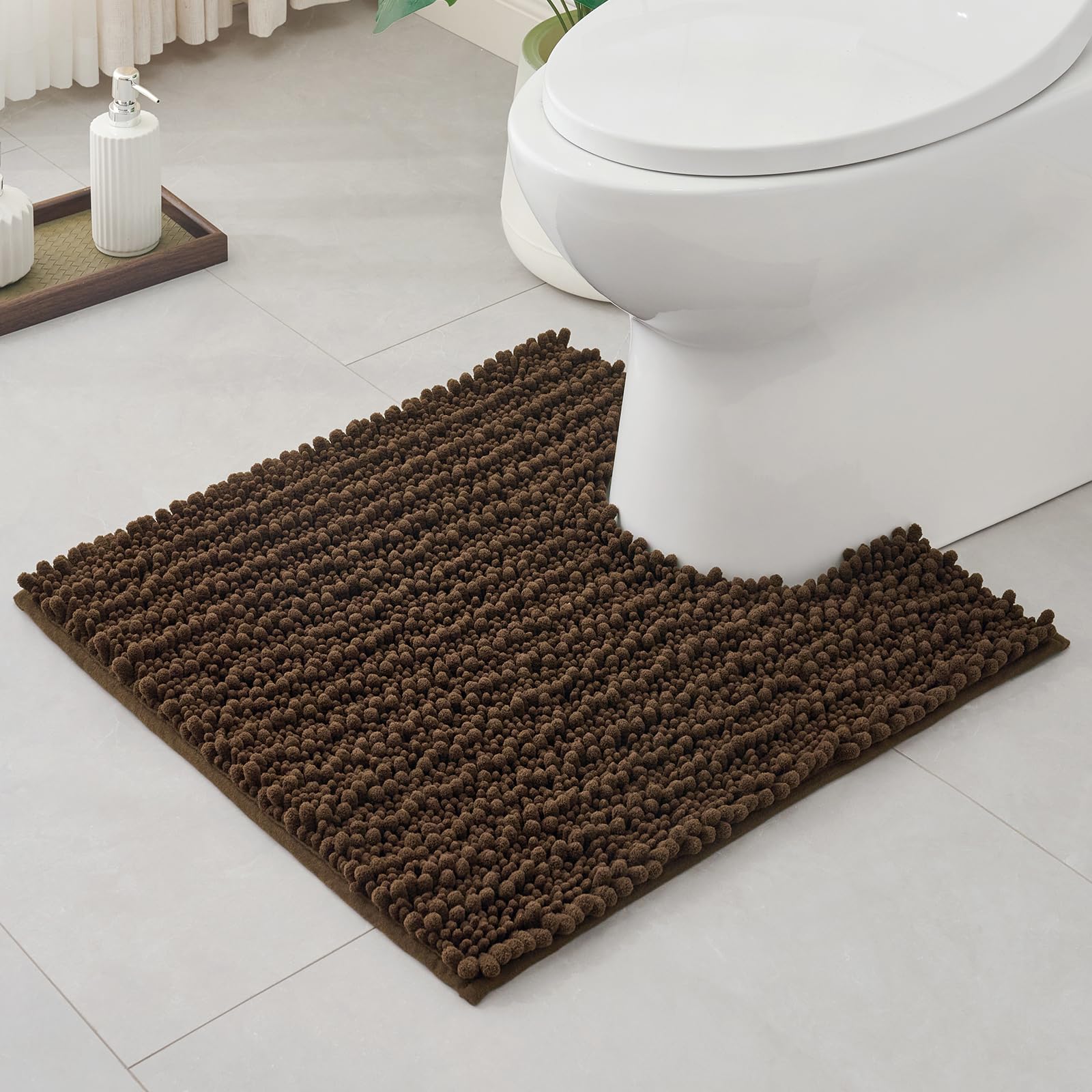 ILANGO Toilet Rugs U Shaped 24x24,Soft Absorbent Chenille Contour Bath Rugs