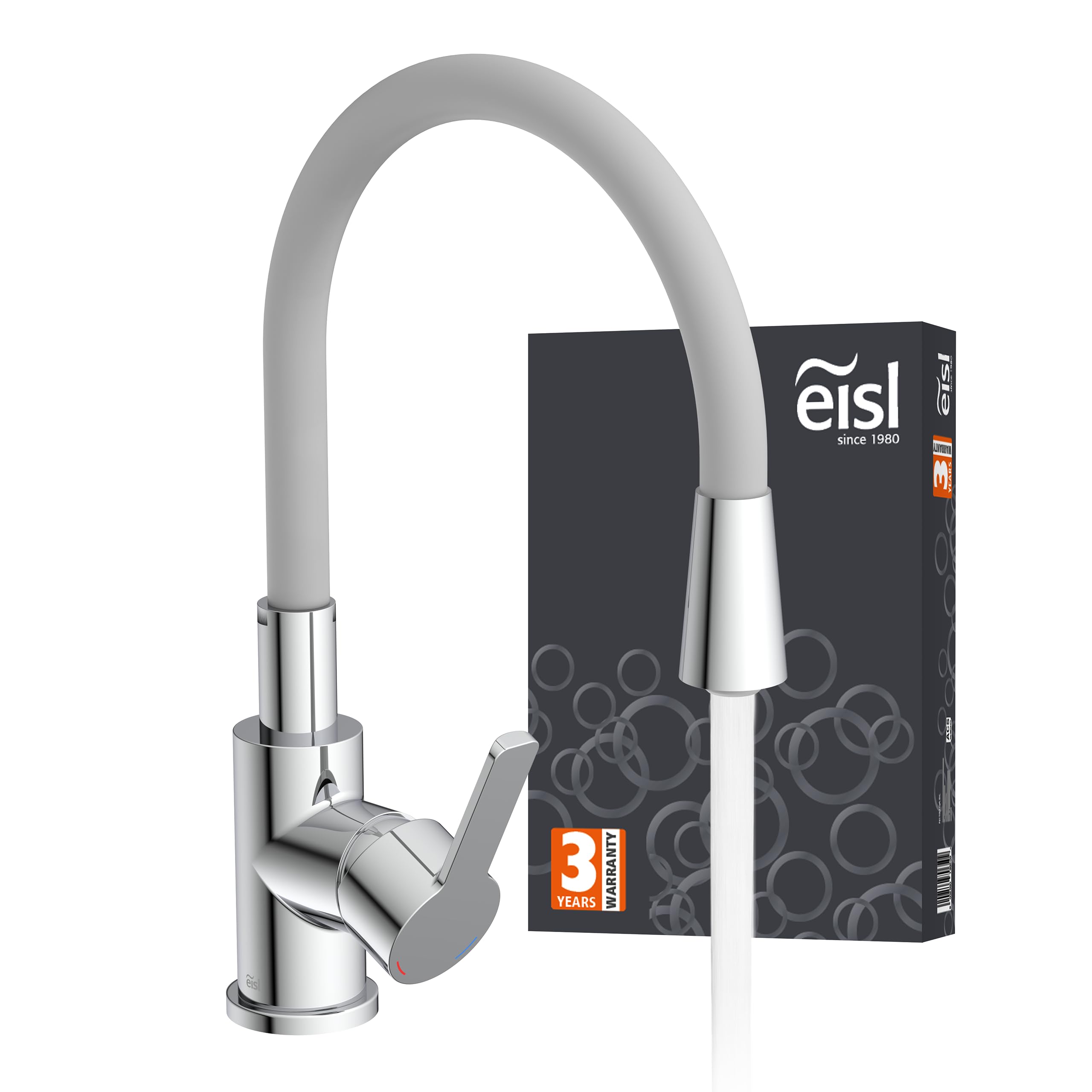Rubinetto Da Cucina EISL, Monocomando, Girevole A 360°, Risparmio Idrico – Colore Grigio Chiaro/cromato, Facile Montaggio, Tubi Flessibili Inclusi