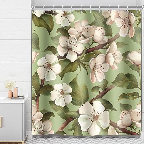 Vista 64 de Yeele Cortina de ducha de paisaje natural, árboles verdes, bosque, cortinas de baño, primavera, amanecer, selva, paisaje, impermeable, decoración