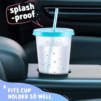 Meoky Confetti Color Changing Cups with Lids and Straws for Iced Coffee, Party, Pool - 12 Pack 24oz Reusable Plastic Tumblers for Kids and Adults