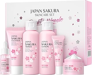LAIKOU Skin Care Set JAPAN SAKURA Women Beauty Gift Sets Skin Care Kit with Cleanser, Toner, Lotion, Serum, Eye Cream, Fac...