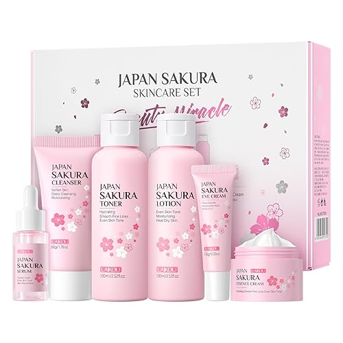 Miniatura 7 de JAPAN SAKURA - Juego de regalo de belleza para el cuidado de la piel con limpiador, tónico, loción, suero, crema de ojos, crema facial, kit de viaje