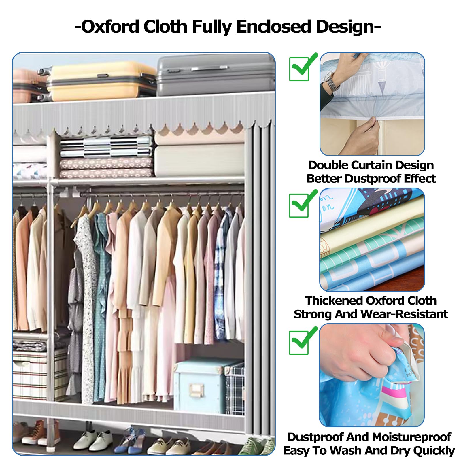 Armadio In Tessuto, Guardaroba Pieghevole Con Barra Di Sospensione, Appendiabiti, Scaffale Per Borse, Scarpe, Soggiorno, Camera Da Letto, 146x46x173cm, Grigio Tutta L'interfaccia In Lega