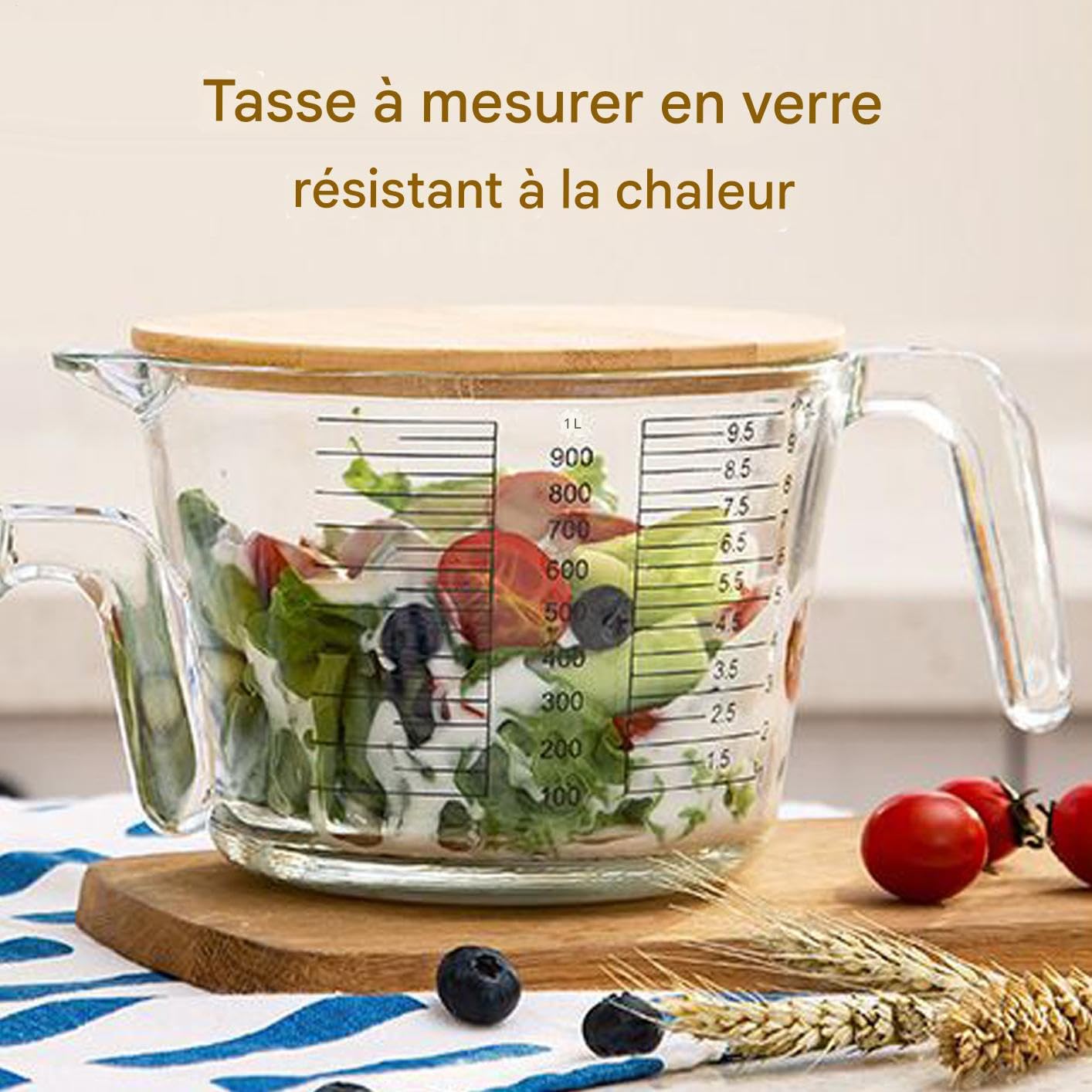Verre Doseur Verre Mesureur Gradué pour Pâtisserie avec Couvercle