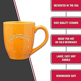Rico Industries NFL Football Los Angeles Chargers Alternate 16 oz Team Color Laser Engraved Speckled Ceramic Coffee Mug