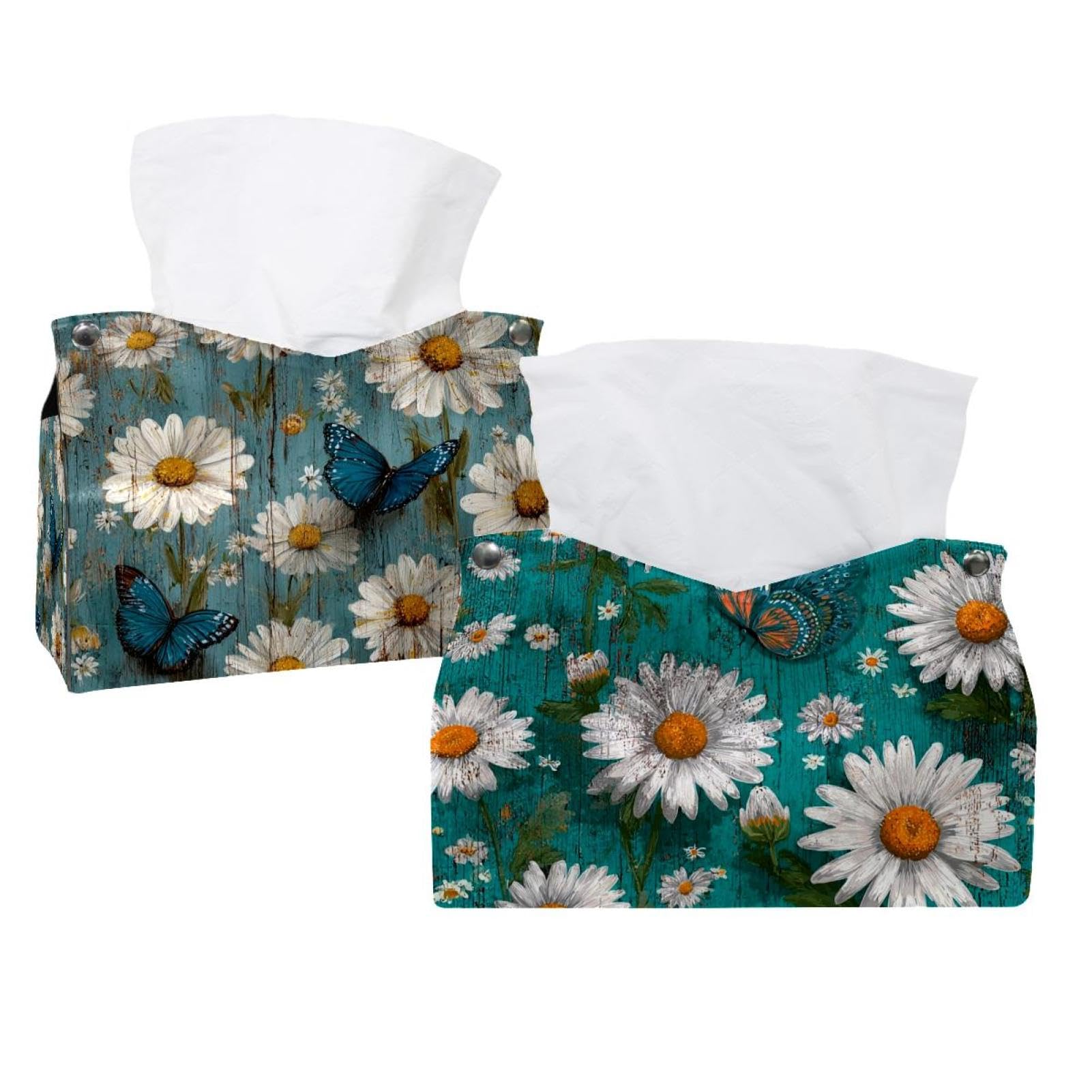 Boîte à mouchoirs en cuir rustique lot de 2 pour commode