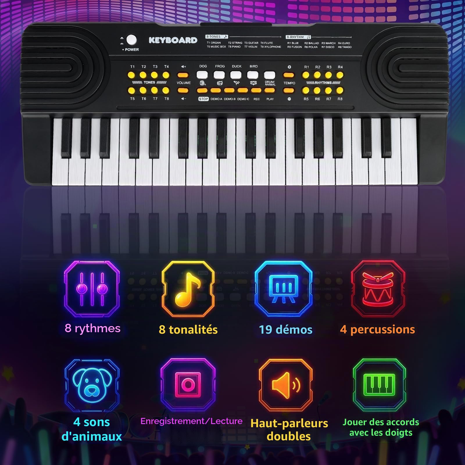 Clavier Piano pour Enfants 3-7 Ans Clavier 37 Touches Clavier Électronique Portable avec Microphone Jouet Musical Éducatif et Cadeau Populaire pour Garçons et Filles (Noir)