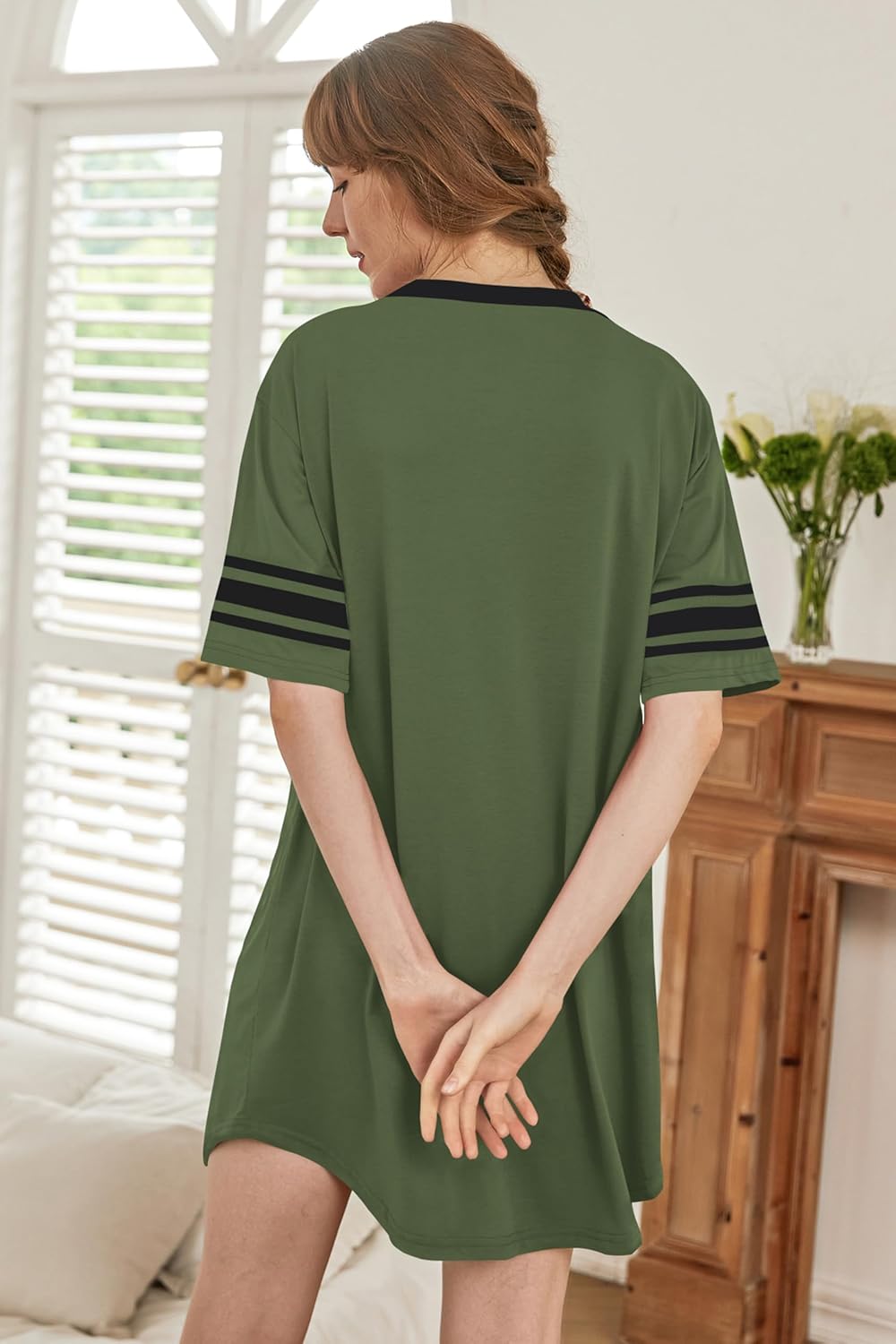 Ekouaer Nightgowns for Women Bamboo Viscose Nightgown Short Sleeve Sleep Shirts V Neck Nightshirt Soft Sleepwear - Image 4