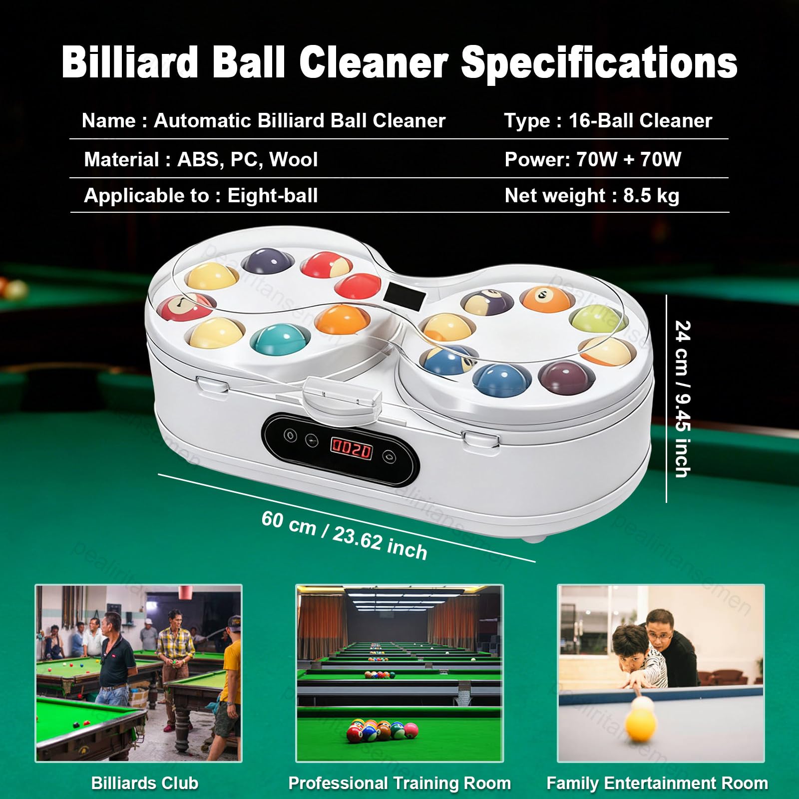 Professioneller Poolballreiniger, Billardkugel-Poliermaschine für Zuhause & Club, Clean & Polish 16-Ball Set