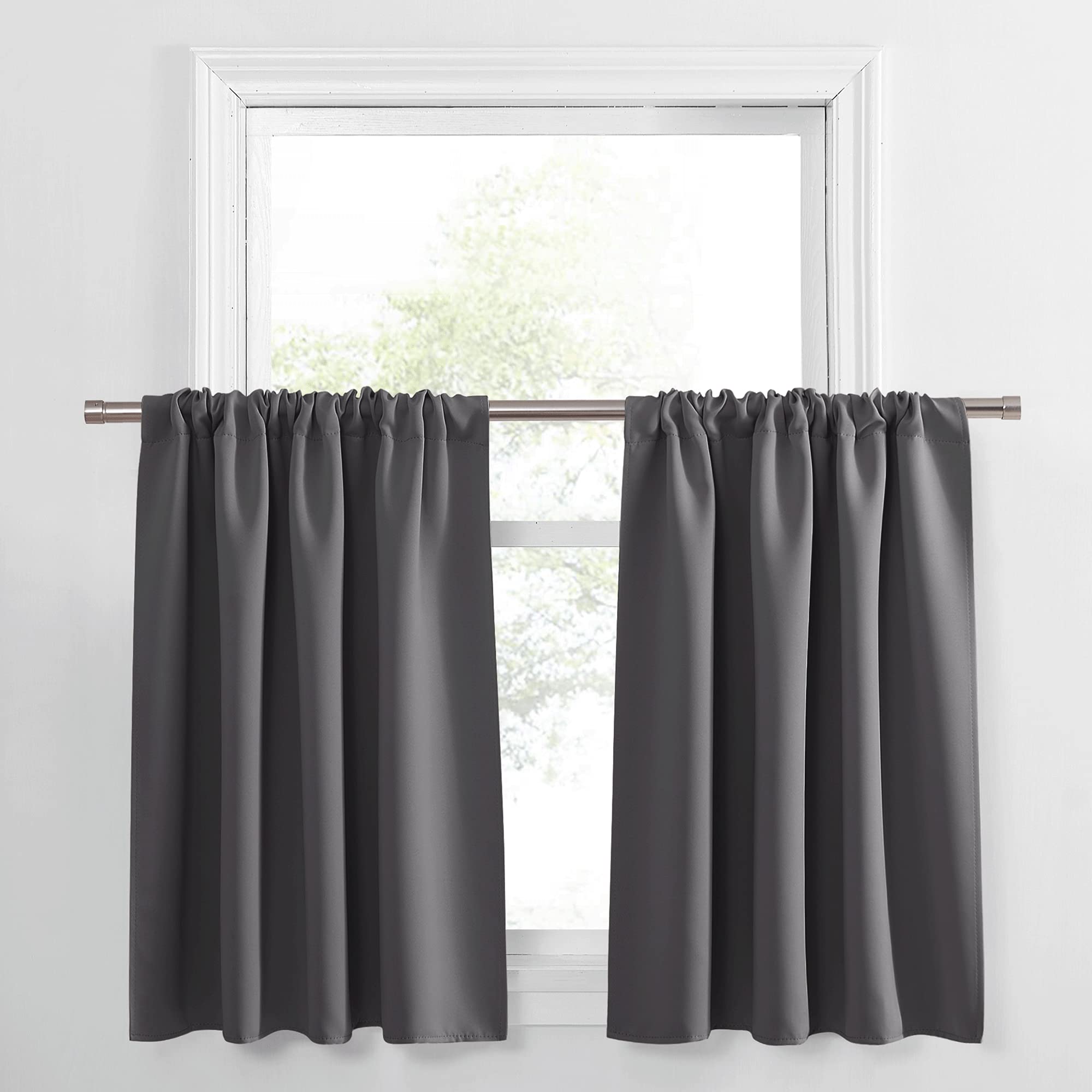 PONY DANCE Grey Kitchen Curtains 30 inch Length -Blackout Camper Curtains for Travel Trailers, Rod Pocket Short Small Window Drapes for Bathroom & Basement, Ideal for RV Camper,34 Wide, 2 Pcs