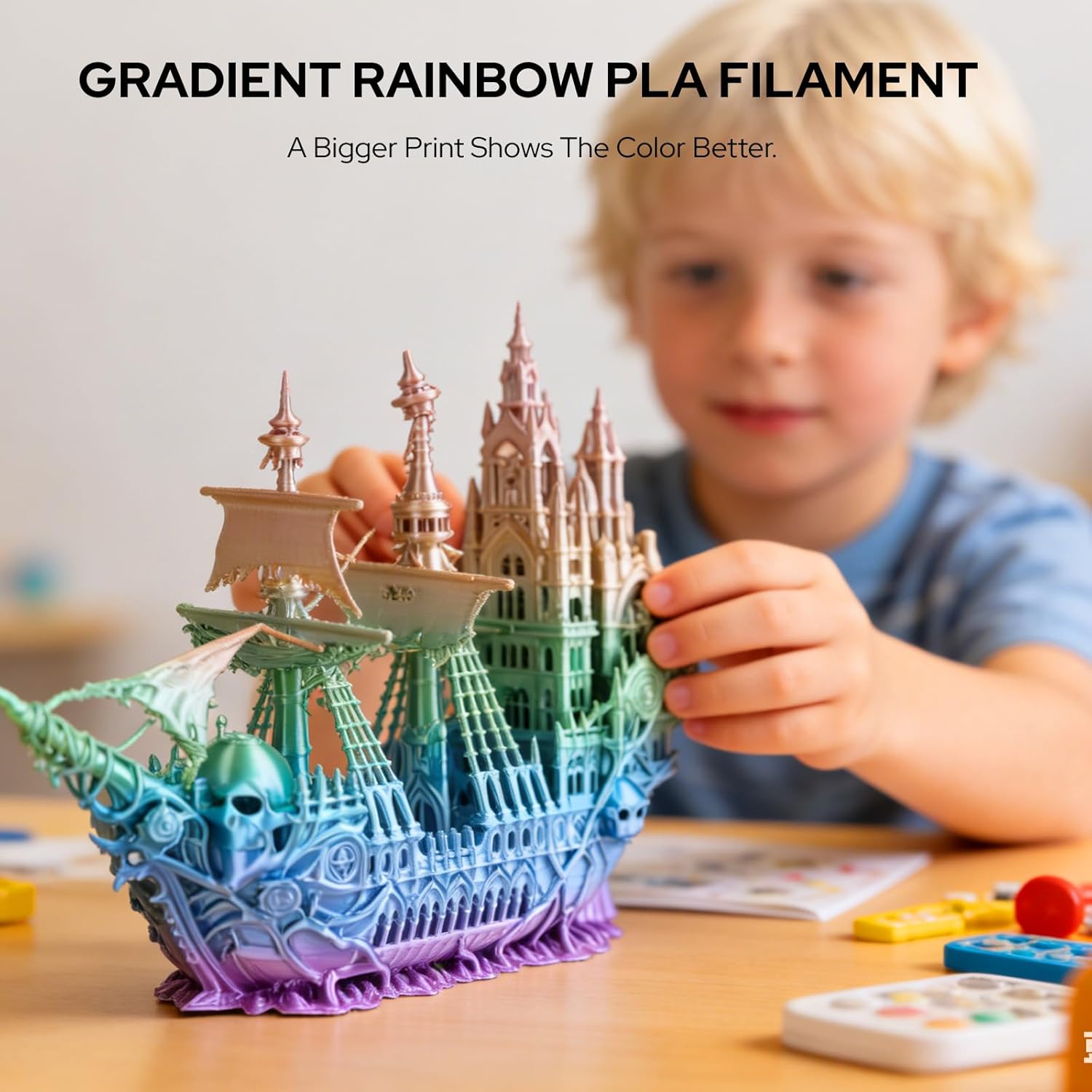 PLA Filament 1.75mm, Silk Pla 3D Printer Filament Rainbow PLA 1kg, Dimensional Accuracy +/-0.02mm, 2.2lbs/Spool - Image 2