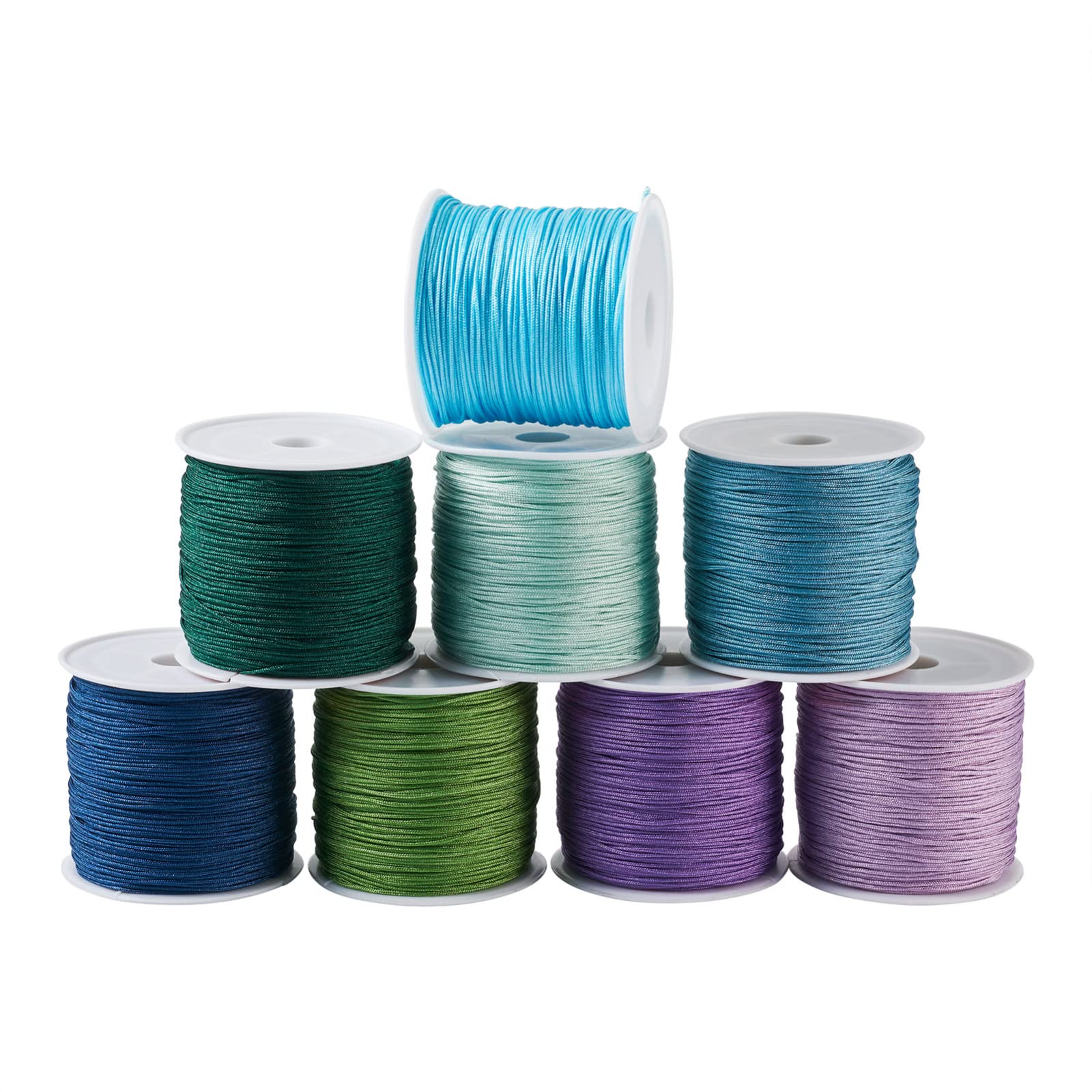 PandaHall - 8 rotoli di filo di nylon per nodi cinesi, corda per macramè, 0,8 mm, corda intrecciata rotonda per perline, braccialetti, creazione di gioielli, 45 m per rotolo