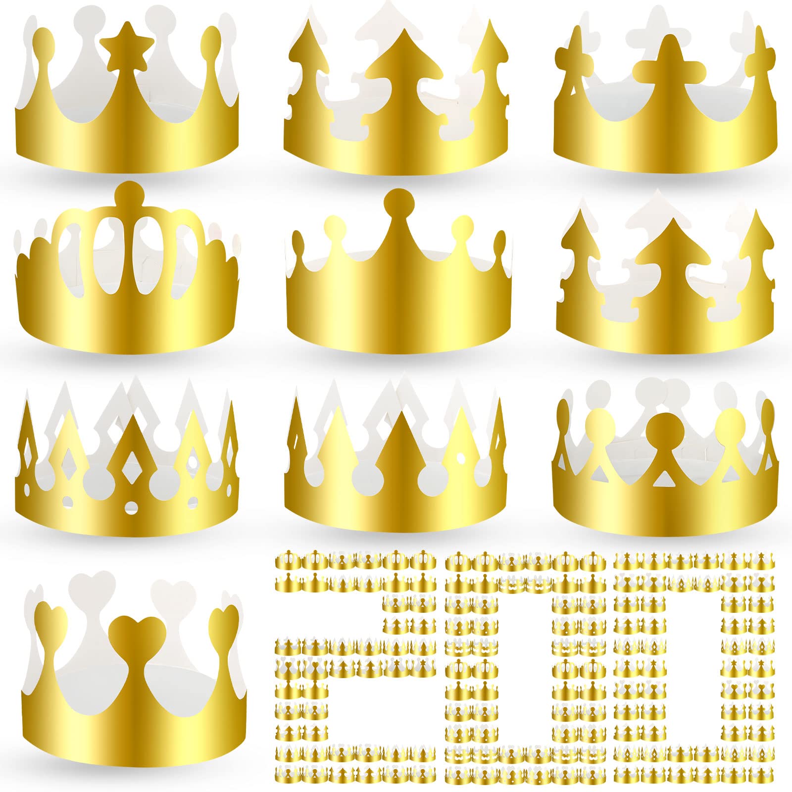 Crtiin 200 Pcs Gold Paper Crowns Bulk King Crown Princess Hats for Birthday Celebration Party Supplies