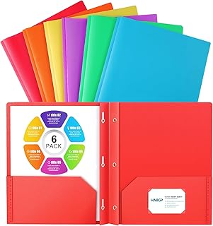 HABGP 6 Folders with Pockets and Prongs, 2 Pocket 3 Prong Folders with Business Card Holder, Plastic Heavy Duty File Folders for Documents Business Office School Supplies, Letter Size 6 Bright Colors