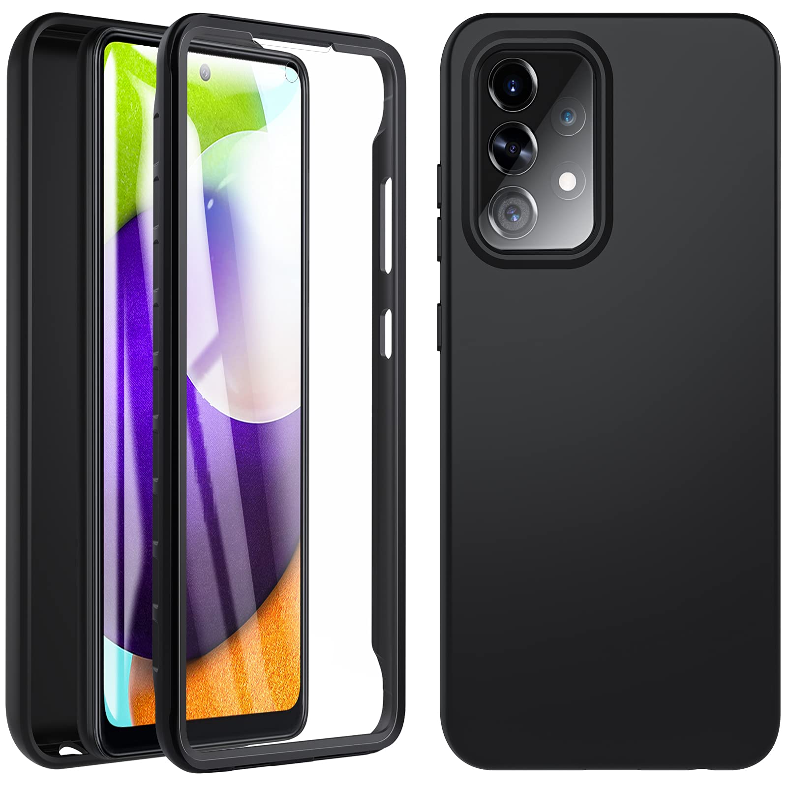 OWKEY für Samsung Galaxy A52 5G&4G / A52s 5G Hülle, 360 Grad Stoßfest Handyhülle Silikon Roubst Cover mit Integriertem Displayschutz Schutzhülle Case Cover (Schwarz)