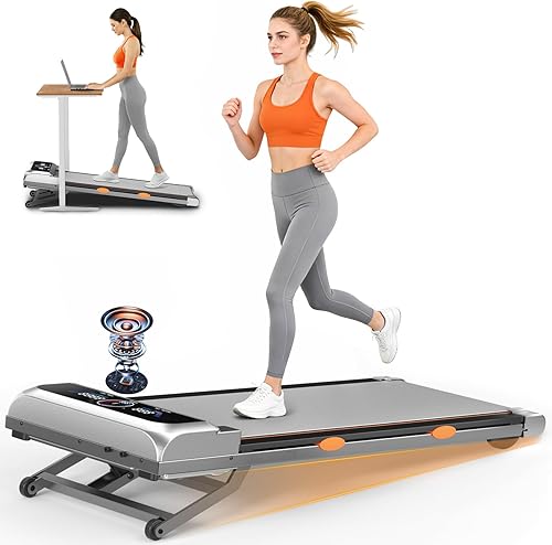 Walking Pad Treadmill with 15% 12-Level Auto Incline & UI Screen, Trisomy 3.5HP Foldable Under Desk Treadmill with Bluetooth Speaker, Portable Treadmills for Home Office 450LBS, Remote, RGB Light