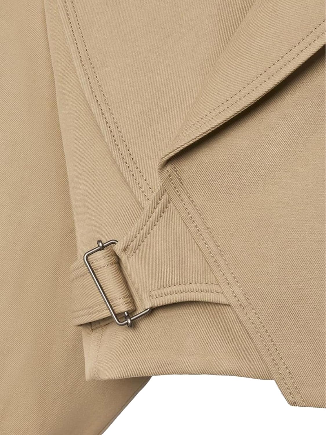 Womens Cropped Trench Jacket Buckle Lapel Collar Oversized Long Sleeve Trendy Streetwear Short Coat