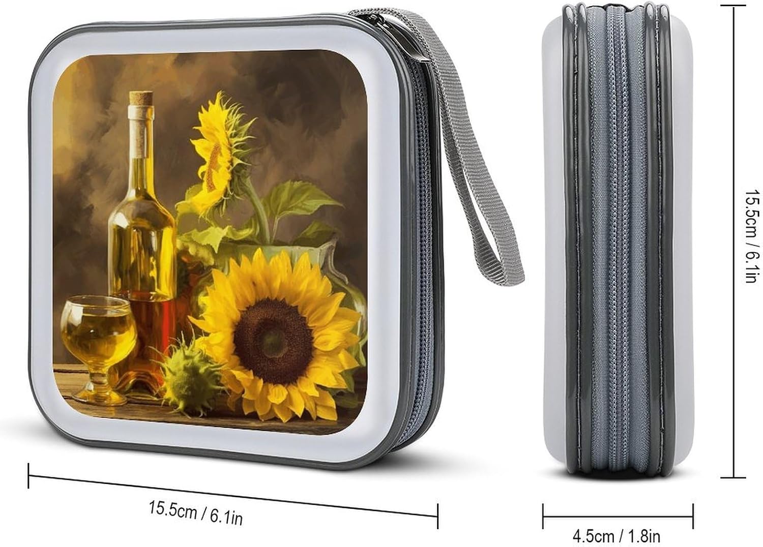Wine with Yellow Sunflower CD Case,Hard Plastic CD Storage,Portable DVD Wallet,Portable DVD, Holder VCD Organizer Wallet,Protective VCD Storage